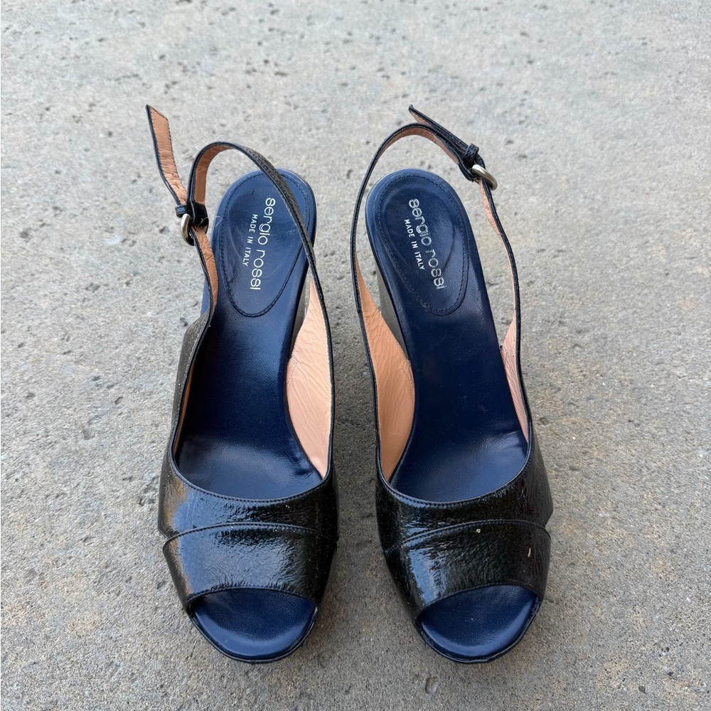 Sergio Rossi Black Patent Leather Wedges